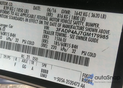 2016 Ford Fiesta S z USA, uszkodzony, nr VIN 3FADP4AJ7GM179985